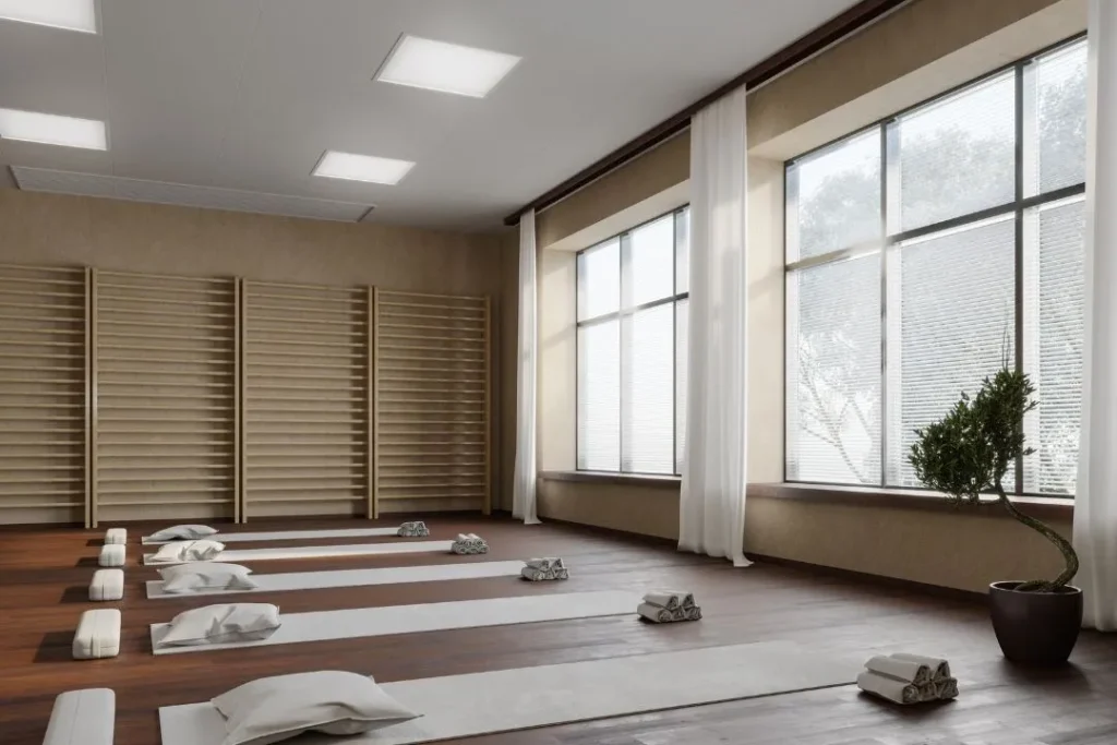 Yoga studio with mats