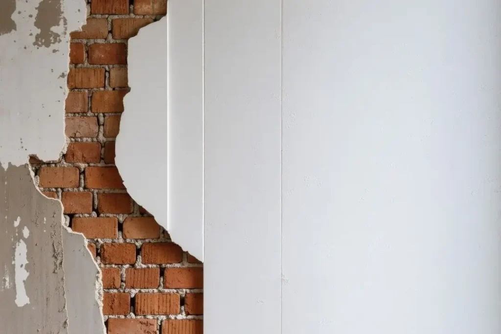 exposed brick wall with plaster